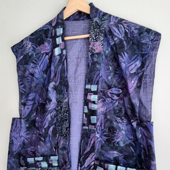 HANDMADE Boho Open Front Embroidered Vest Abstract Floral Purple Sz L - Picture 9 of 15